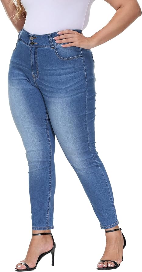 Womens Plus Size Skinny Jeans Stretchy High Waisted Ankle Jean view 6