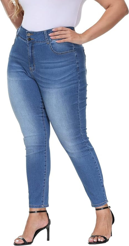 Womens Plus Size Skinny Jeans Stretchy High Waisted Ankle Jean view 6