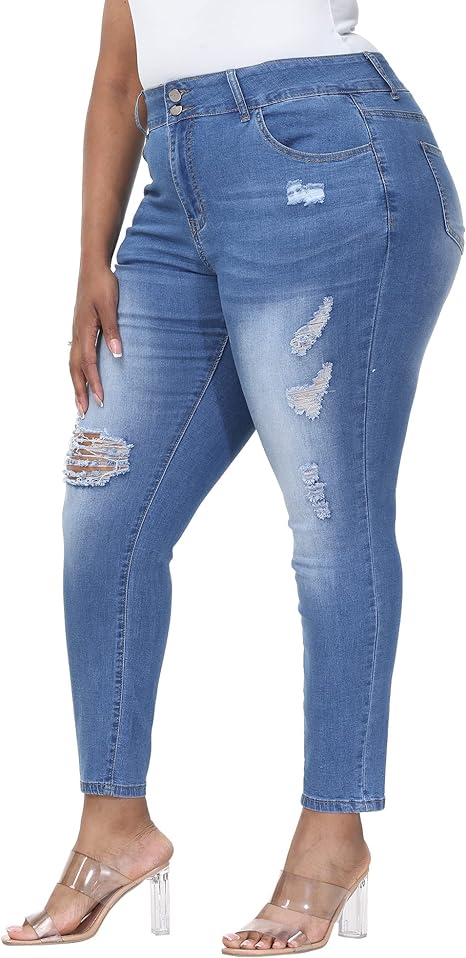 Womens Plus Size Skinny Jeans Stretchy High Waisted Ankle Jean view 2