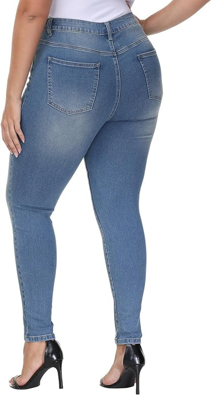 Womens Plus Size Skinny Jeans Stretchy High Waisted Classic Ankle Jean view 2