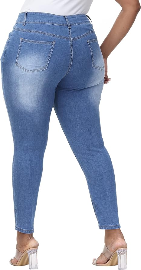 Womens Plus Size Skinny Jeans Stretchy High Waisted Ankle Jean view 6