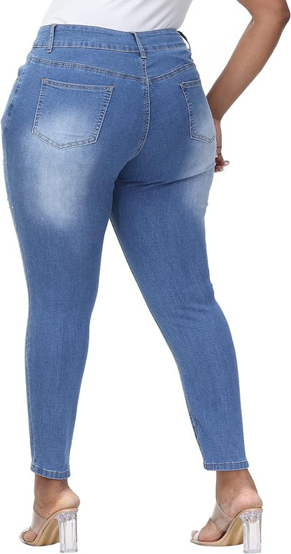Womens Plus Size Skinny Jeans Stretchy High Waisted Ankle Jean view 6