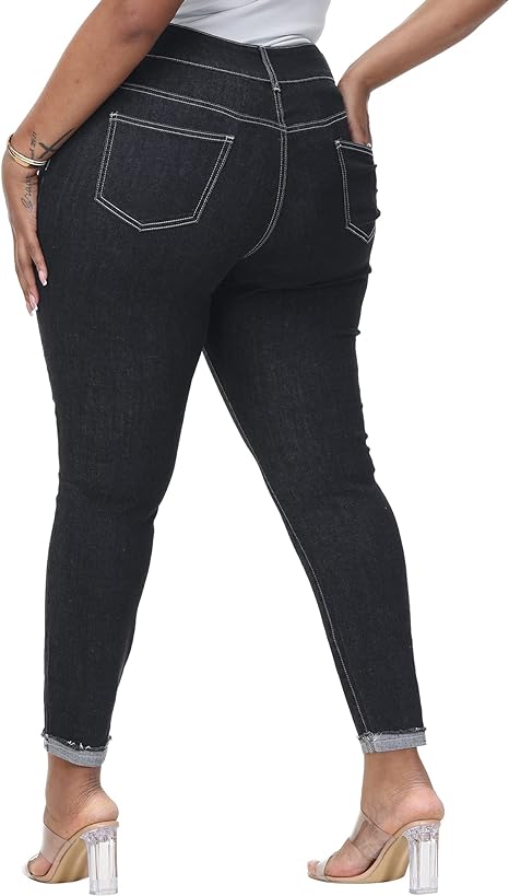Womens Plus Size Skinny Jeans Stretchy High Waisted Ankle Jean view 2
