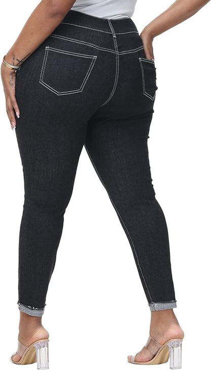 Womens Plus Size Skinny Jeans Stretchy High Waisted Ankle Jean view 2
