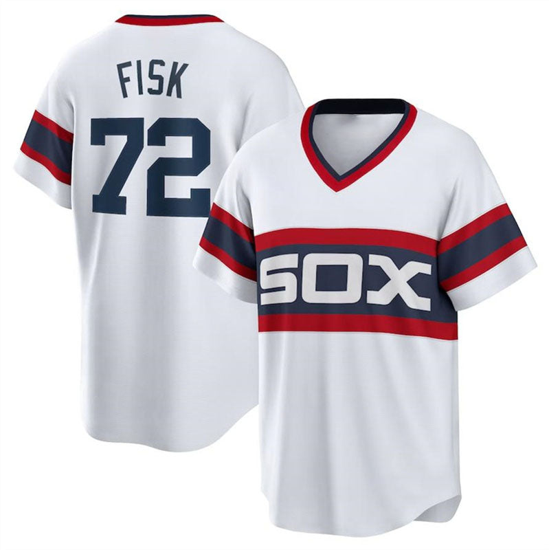 Chicago White Sox #72 Carlton Fisk White Home Cooperstown Collection Player Jersey Baseball Jerseys - Main View