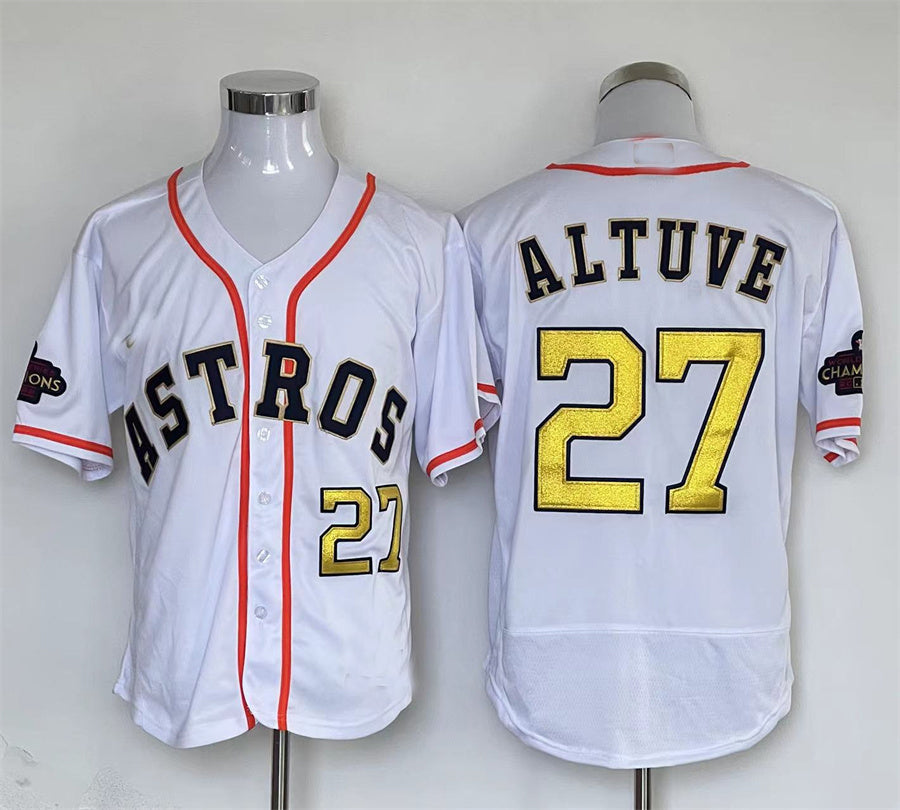 #27 Jose Altuve Houston Astros White gold  2023 collection replica player Stitches Baseball Jerseys - Main View