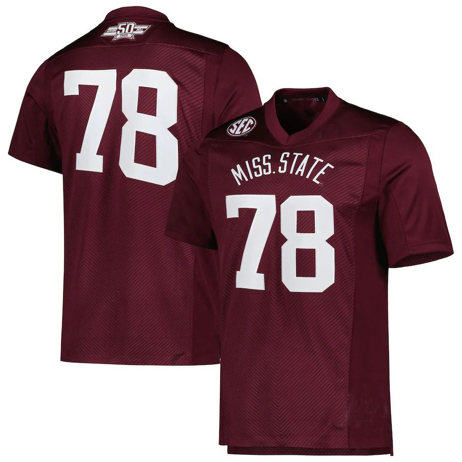 #78 M.State Bulldogs Dowsing x Bell 50 Years Premier Strategy Jersey  Maroon Football Jersey Stitched American College Jerseys - Main View