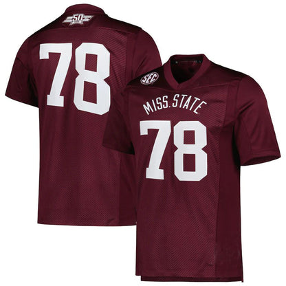 #78 M.State Bulldogs Dowsing x Bell 50 Years Premier Strategy Jersey  Maroon Football Jersey Stitched American College Jerseys - Main View