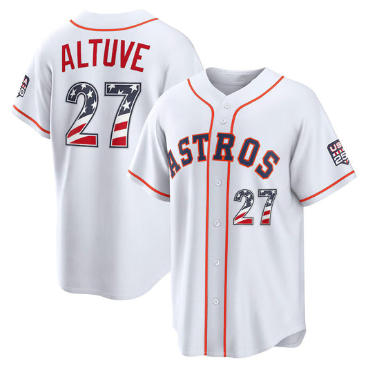 Houston Astros #27 Jose Altuve USA 250 Fourth of July Home Stadium Jersey - White Tailgate Goods - Main View