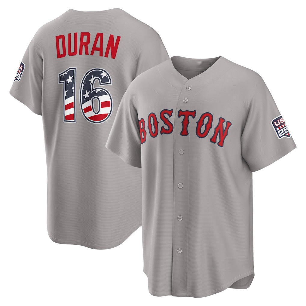 Boston Red Sox #16 Jarren Duran USA 250 Fourth of July Road Stadium Jersey - Gray Tailgate Goods - Main View
