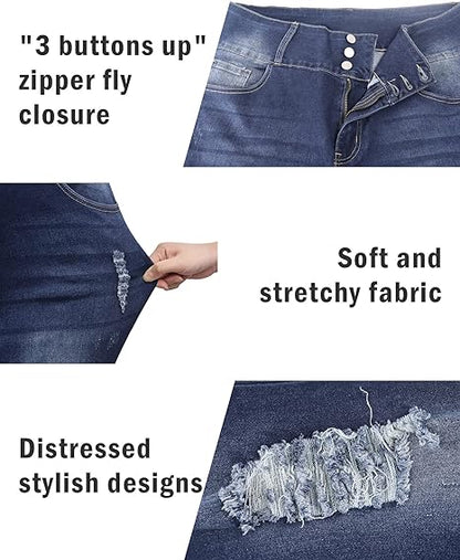 Womens Plus Size Skinny Jeans Stretchy High Waisted Ankle Jean view 3