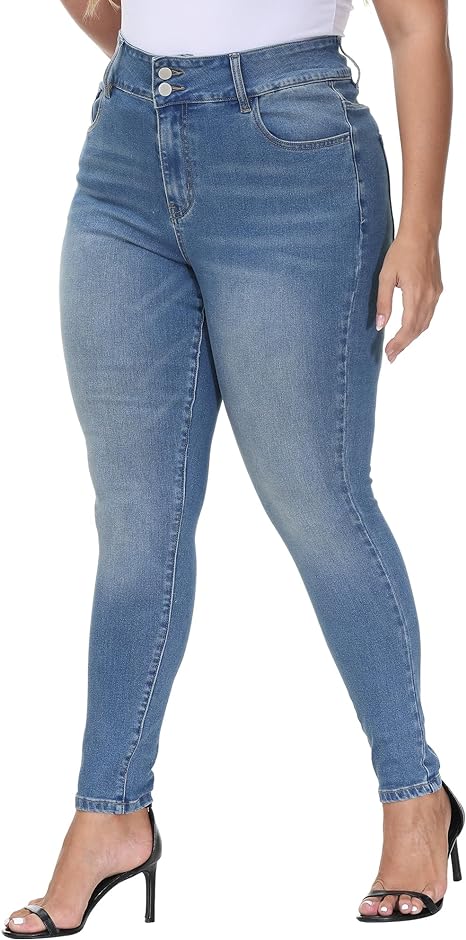 Womens Plus Size Skinny Jeans Stretchy High Waisted Classic Ankle Jean view 6