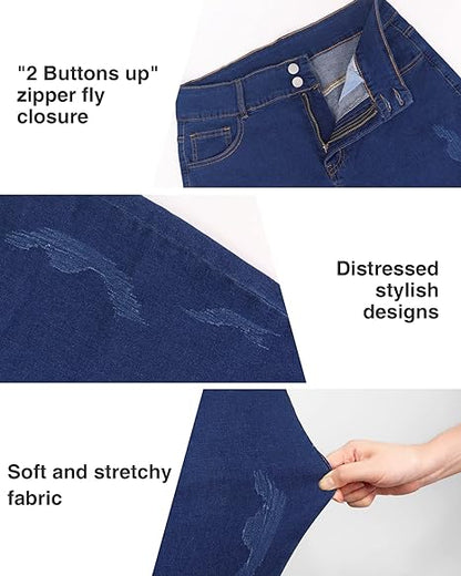 Womens Plus Size Skinny Jeans Stretchy High Waisted Ankle Jean view 3