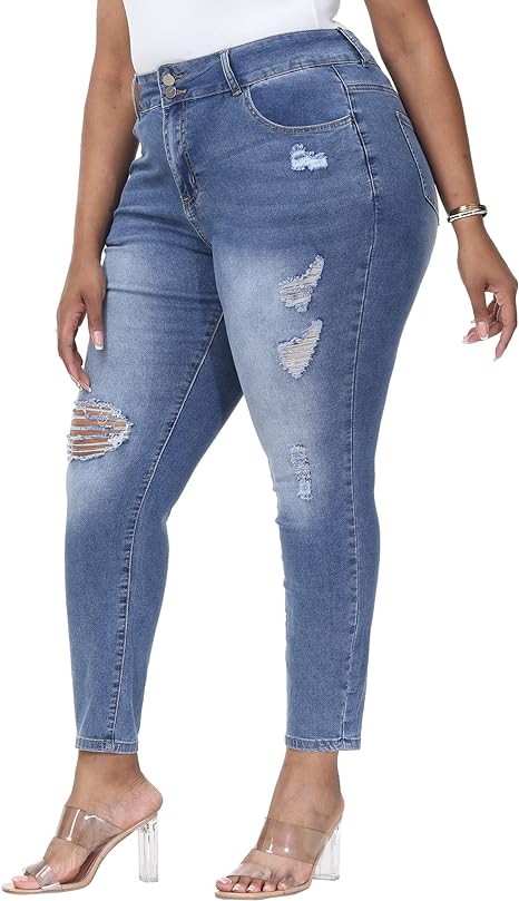 Womens Plus Size Skinny Jeans Stretchy High Waisted Ankle Jean view 6