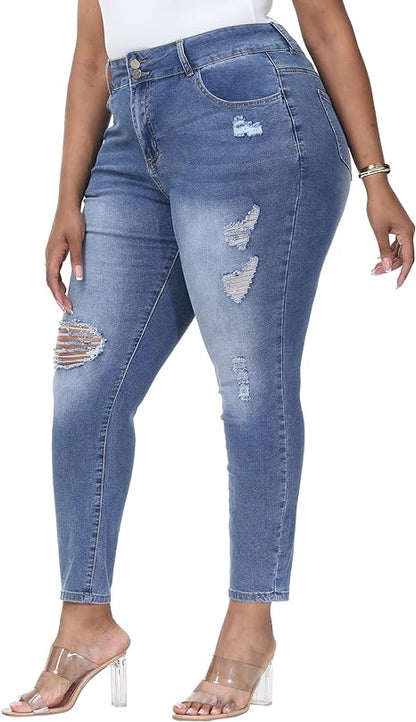 Womens Plus Size Skinny Jeans Stretchy High Waisted Ankle Jean view 6