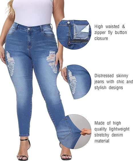 Womens Plus Size Skinny Jeans Stretchy High Waisted Ankle Jean view 3