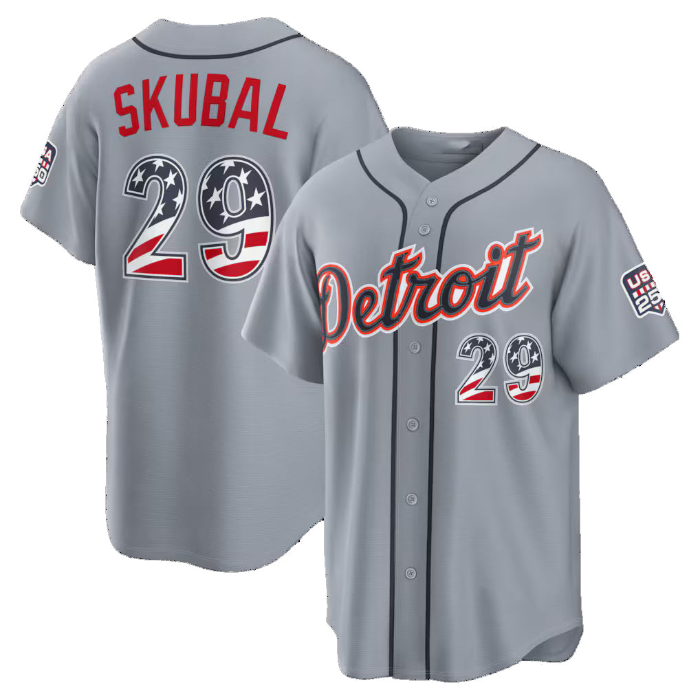 Detroit Tigers #29 Tarik Skubal USA 250 Fourth of July Road Stadium Jersey - Gray Tailgate Goods - Main View