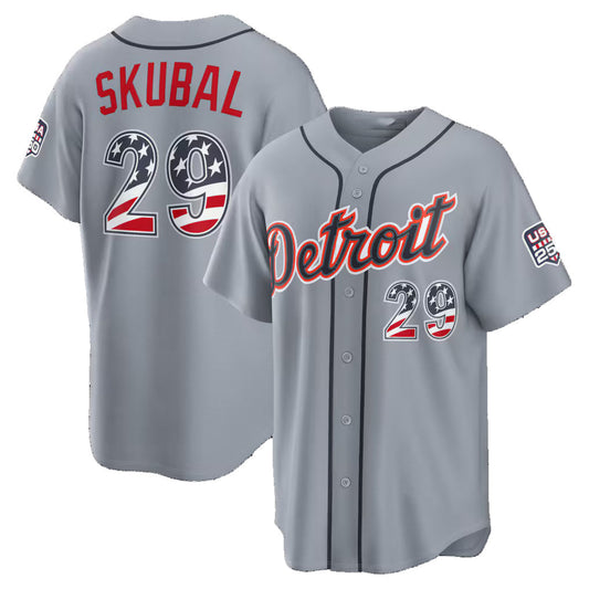 Detroit Tigers #29 Tarik Skubal USA 250 Fourth of July Road Stadium Jersey - Gray Tailgate Goods - Main View