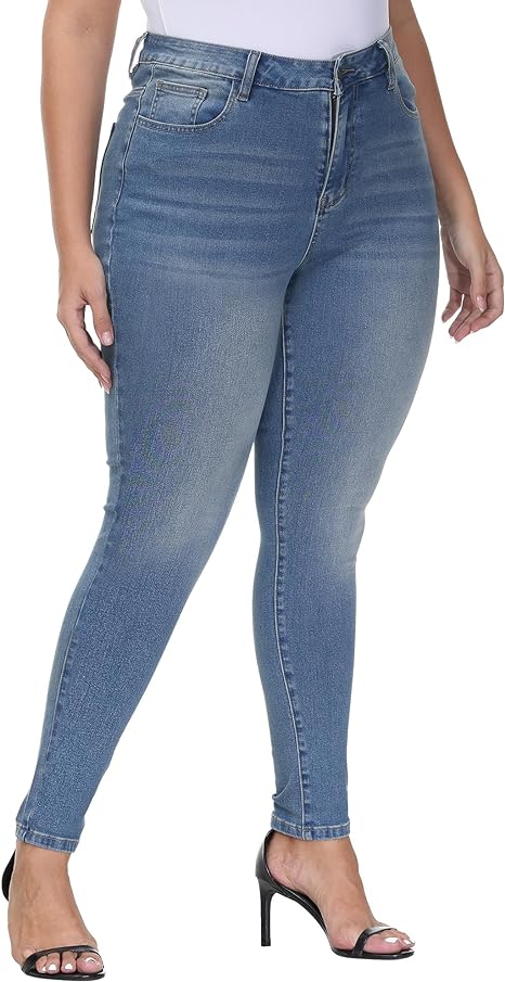 Womens Plus Size Skinny Jeans Stretchy High Waisted Classic Ankle Jean view 5