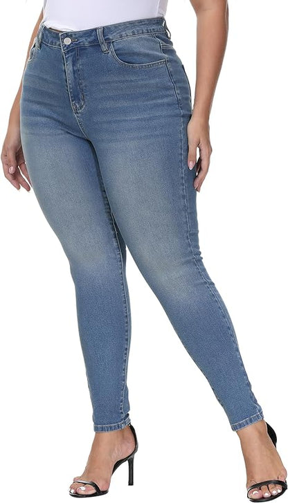 Womens Plus Size Skinny Jeans Stretchy High Waisted Classic Ankle Jean view 6