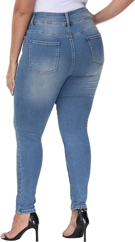 Womens Plus Size Skinny Jeans Stretchy High Waisted Classic Ankle Jean view 2