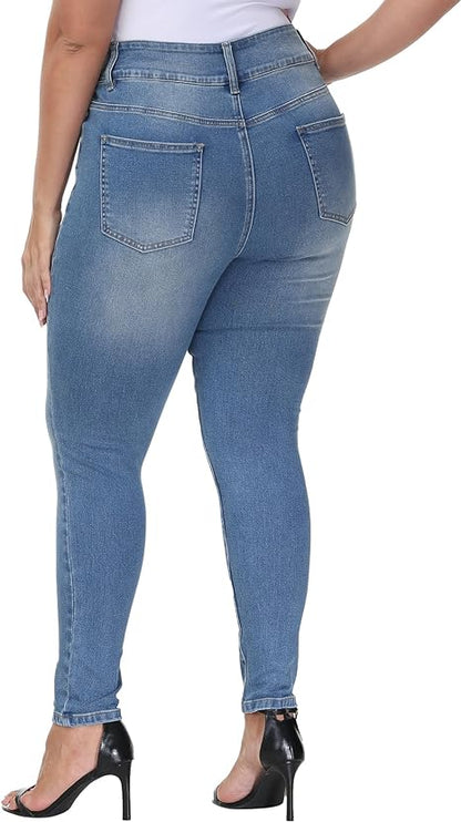 Womens Plus Size Skinny Jeans Stretchy High Waisted Classic Ankle Jean view 2