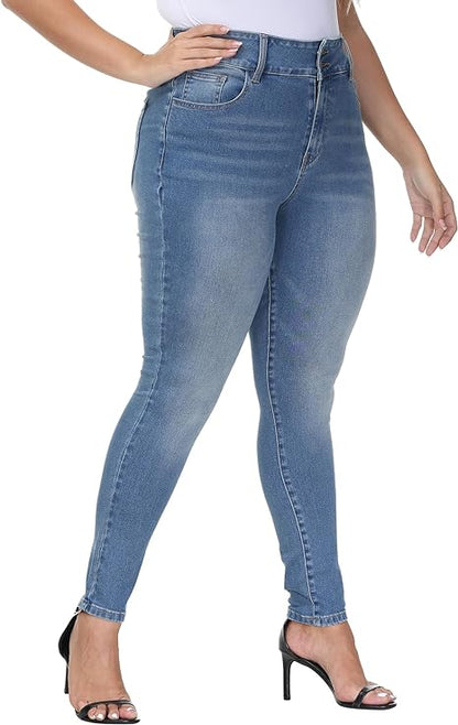 Womens Plus Size Skinny Jeans Stretchy High Waisted Classic Ankle Jean view 5