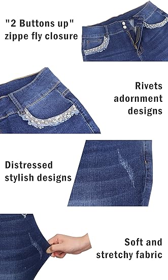Womens Plus Size Skinny Jeans Stretchy High Waisted Ankle Jean view 3