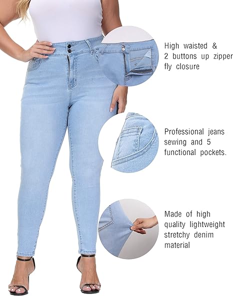 Womens Plus Size Skinny Jeans Stretchy High Waisted Ankle Jean view 3