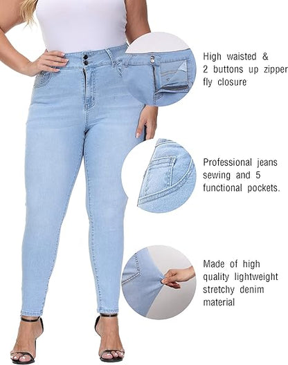 Womens Plus Size Skinny Jeans Stretchy High Waisted Ankle Jean view 3