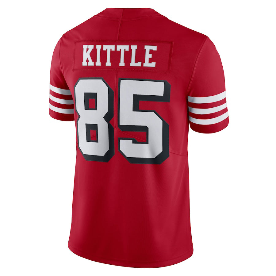 SF.49ers #85 George Kittle New Red Black Stitched American Football Jerseys 2022 - Main View