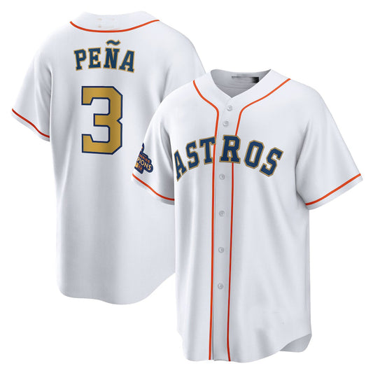 #3 Jeremy Pena Houston Astros 2023 gold collection replica-player Jerseys White Stitches Baseball Jerseys - Main View