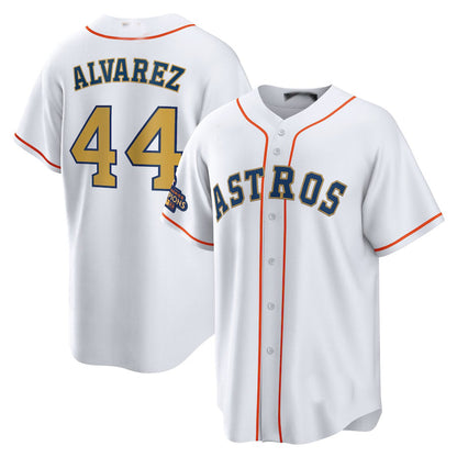 #44 Yordan Alvarez Houston Astros 2023  White gold collection authentic player jersey Stitches Baseball Jerseys - Main View