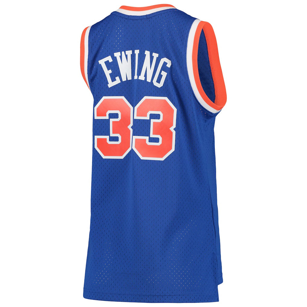 NY.Knicks #33 Patrick Ewing Mitchell & Ness Hardwood Classics 75th Anniversary Diamond Swingman Jersey Blue Stitched American Basketball Jersey - Main View