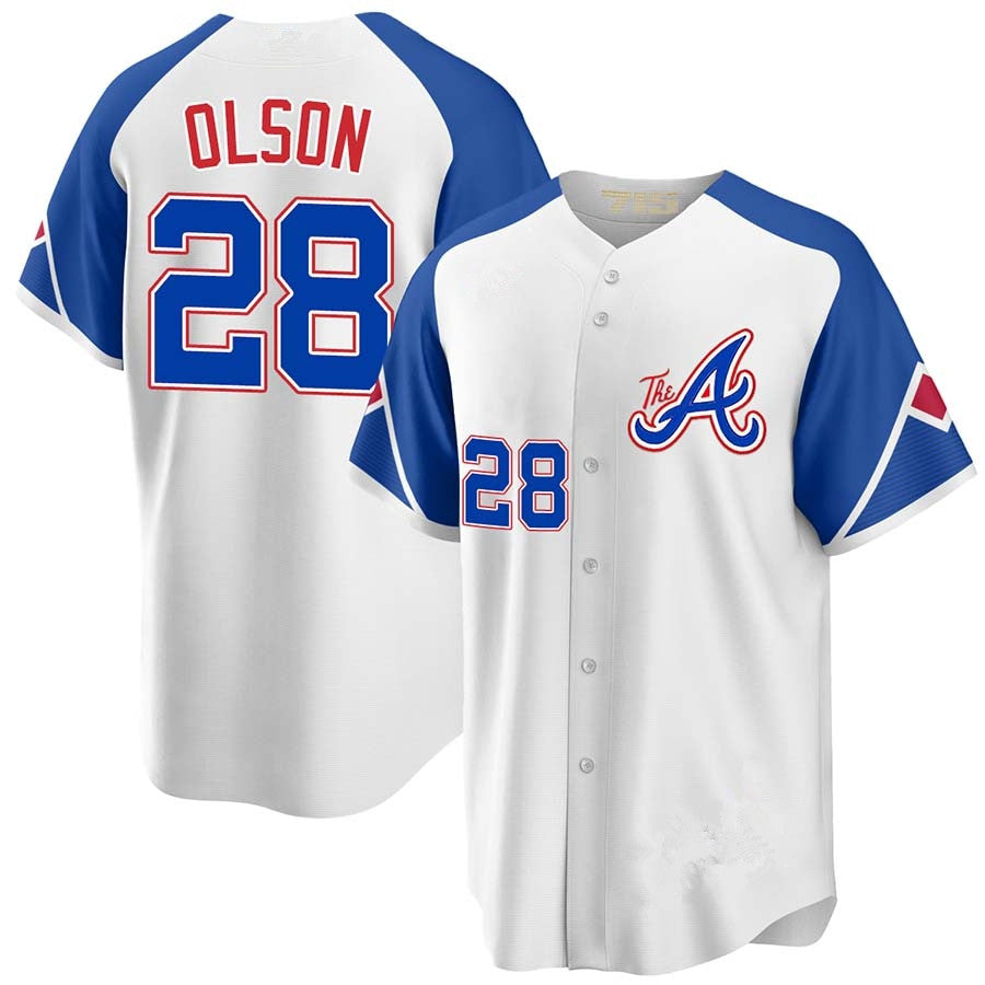 Atlanta Braves #28 Matt Olson  White Cool Base Jersey Stitches Baseball Jerseys - Main View