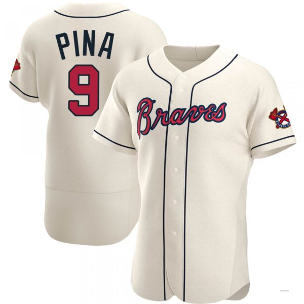 Atlanta Braves #9 Manny Pina Cream Alternate Jersey Stitches Baseball Jerseys - Main View