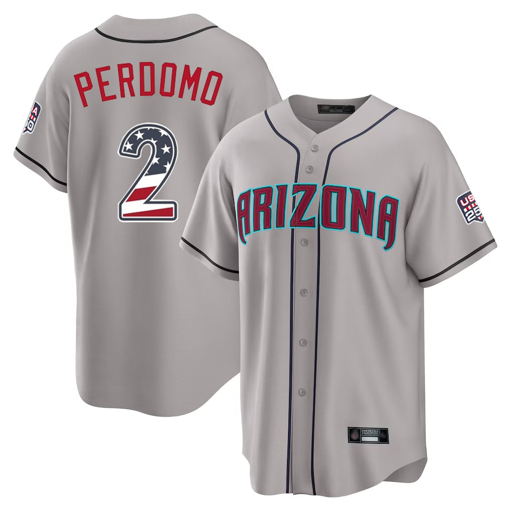 Arizona Diamondbacks #2 Geraldo Perdomo Player Gray USA 250 Fourth of July Home Game Stitched Baseball Jersey - Main View
