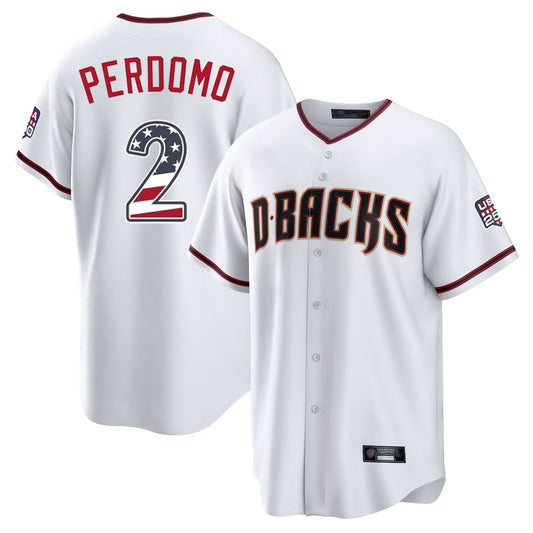 Arizona Diamondbacks #2 Geraldo Perdomo Player White USA 250 Fourth of July Home Game Stitched Baseball Jersey - Main View