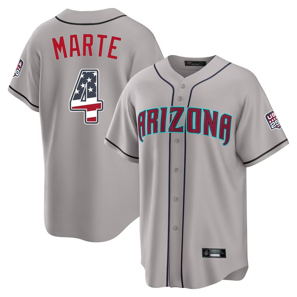 Arizona Diamondbacks #4 Ketel Marte Player Gray USA 250 Fourth of July Home Game Stitched Baseball Jersey - Main View