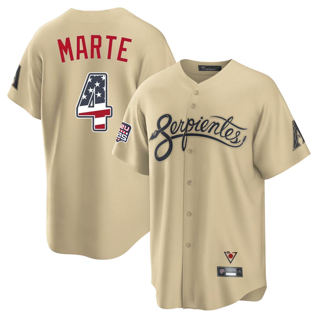 Arizona Diamondbacks #4 Ketel Marte Player Tan USA 250 Fourth of July Home Game Stitched Baseball Jersey - Main View