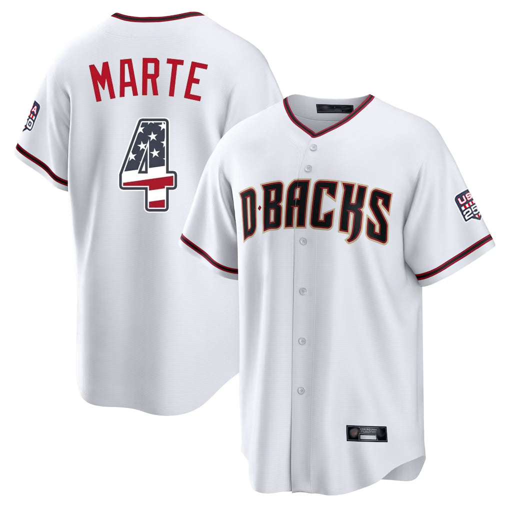 Arizona Diamondbacks #4 Ketel Marte Player White USA 250 Fourth of July Home Game Stitched Baseball Jersey - Main View