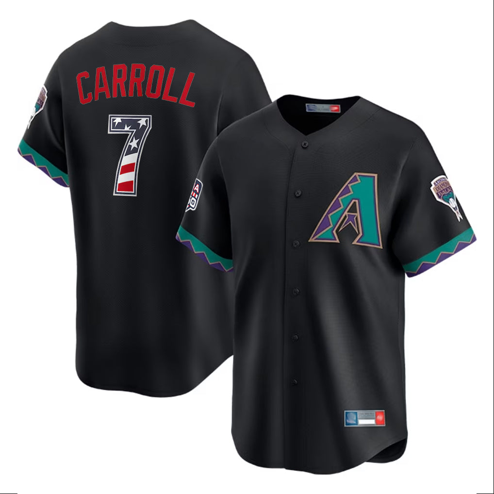 Arizona Diamondbacks #7 Corbin Carroll Player Black USA 250 Fourth of July Home Game Stitched Baseball Jersey - Main View