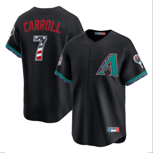 Arizona Diamondbacks #7 Corbin Carroll Player Black USA 250 Fourth of July Home Game Stitched Baseball Jersey - Main View