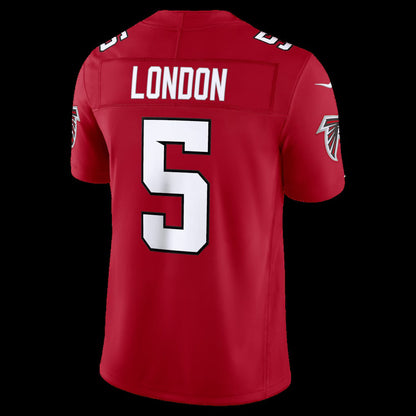 A.Falcons #5 Drake London Red Vapor F.U.S.E. Sewn Down Limited Stitched American Football Jerseys - Main View