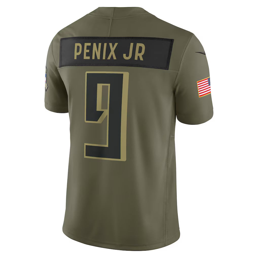 A.Falcons #9 Michael Penix Jr. Olive 2025 Salute to Service Limited Jersey Stitched American Football Jerseys - Main View