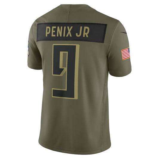 A.Falcons #9 Michael Penix Jr. Olive 2025 Salute to Service Limited Jersey Stitched American Football Jerseys - Main View