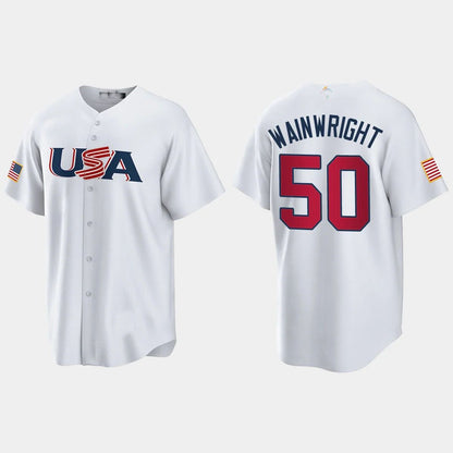 ADAM WAINWRIGHT ST. LOUIS CARDINALS 2023 WORLD BASEBALL CLASSIC USA REPLICA JERSEY ¨C WHITE Stitches Baseball Jerseys - Main View