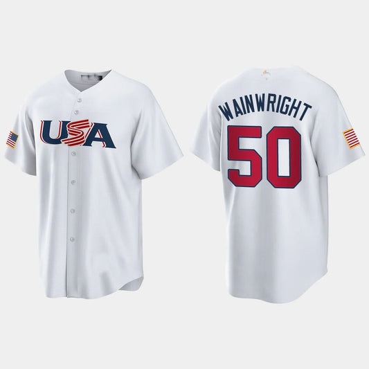 ADAM WAINWRIGHT ST. LOUIS CARDINALS 2023 WORLD BASEBALL CLASSIC USA REPLICA JERSEY ¨C WHITE Stitches Baseball Jerseys - Main View