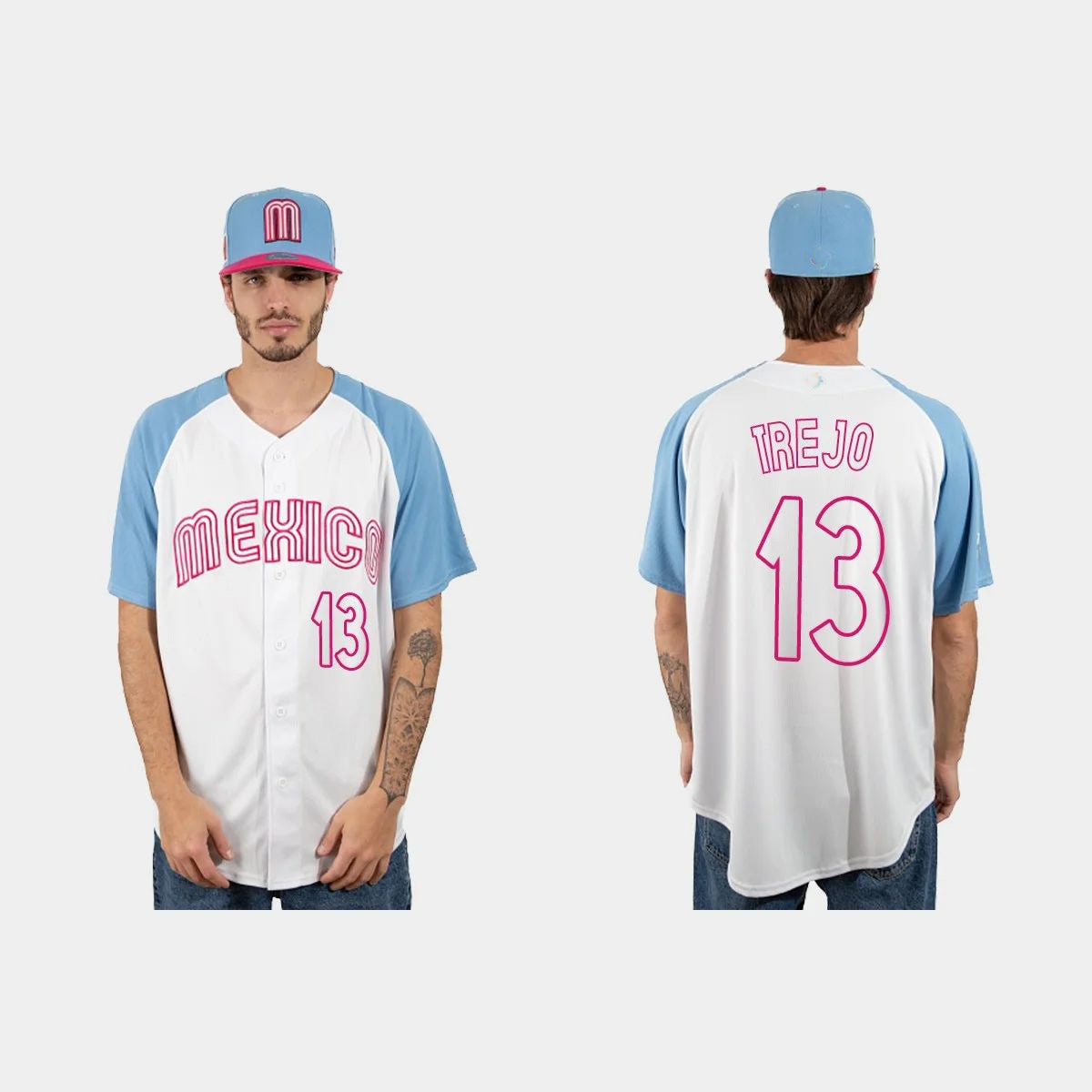 #13 ALAN TREJO MEXICO BASEBALL 2023 WORLD BASEBALL CLASSIC JERSEY ¨C WHITE BLUE Stitches Baseball Jerseys - Main View