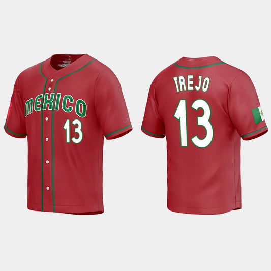 #13 ALAN TREJO MEXICO BASEBALL 2023 WORLD BASEBALL CLASSIC REPLICA JERSEY ¨C RED  Stitches Baseball Jerseys - Main View
